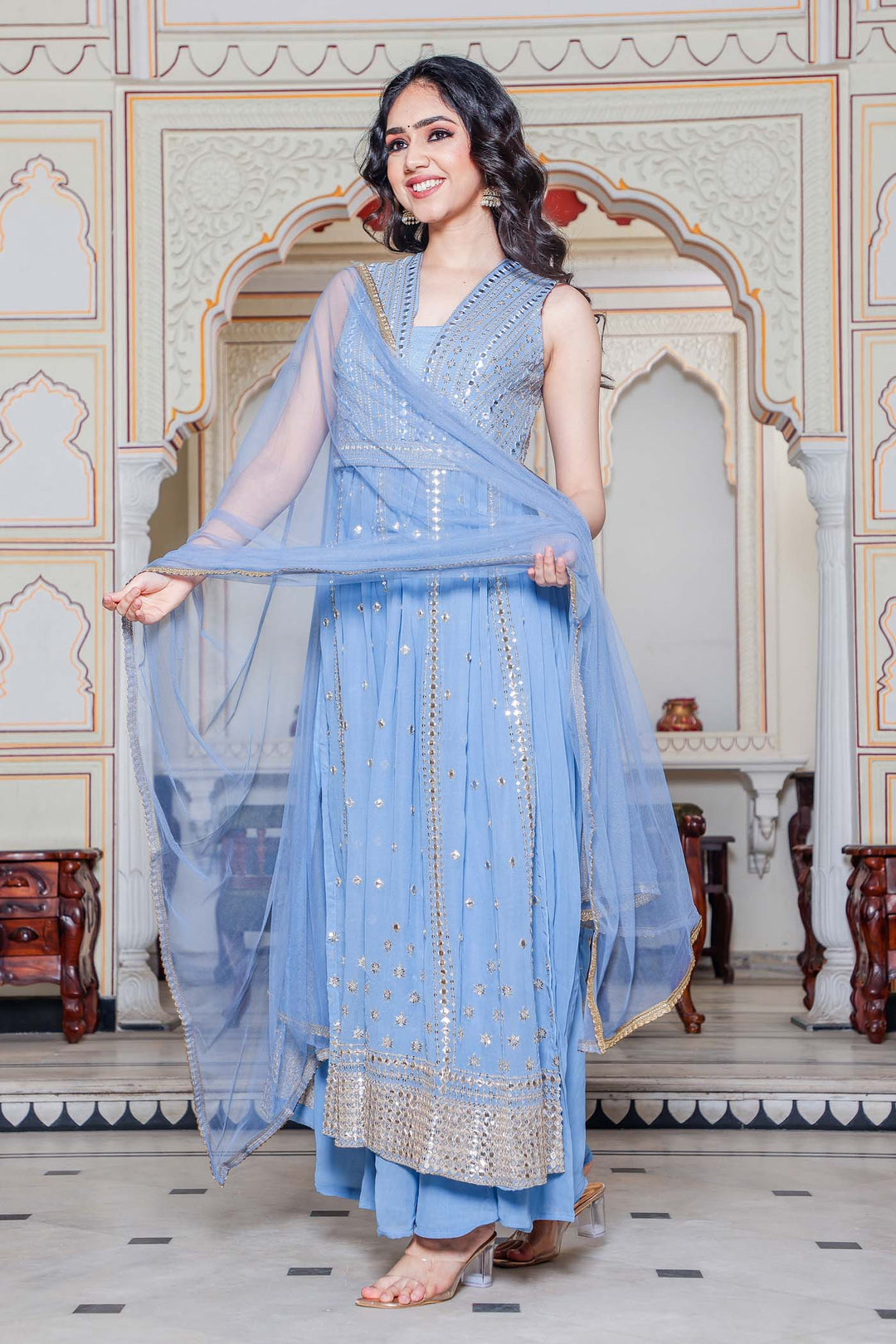 Light Blue Naira Cut Kurta Set