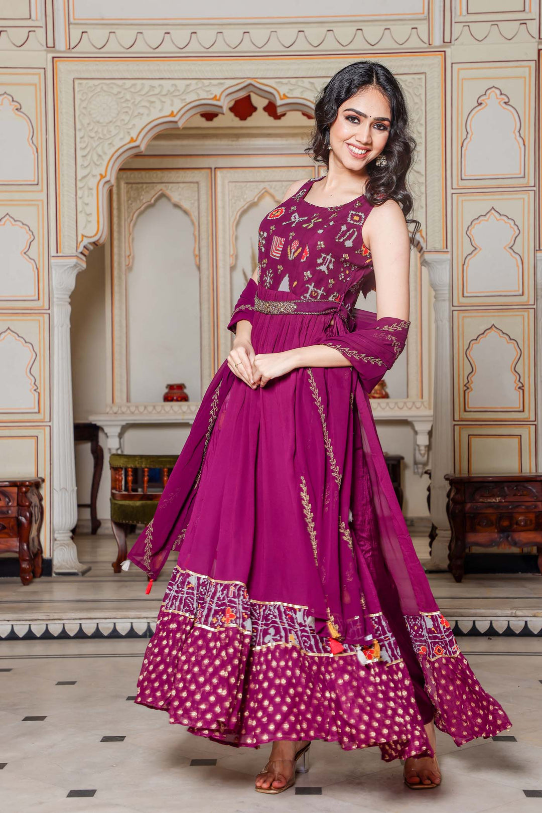 Magenta Naira Cut Kurta Set