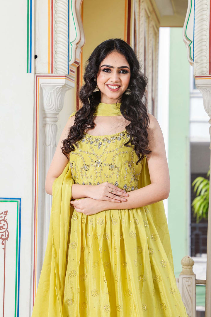 Mehandi Green Anarkali Suit