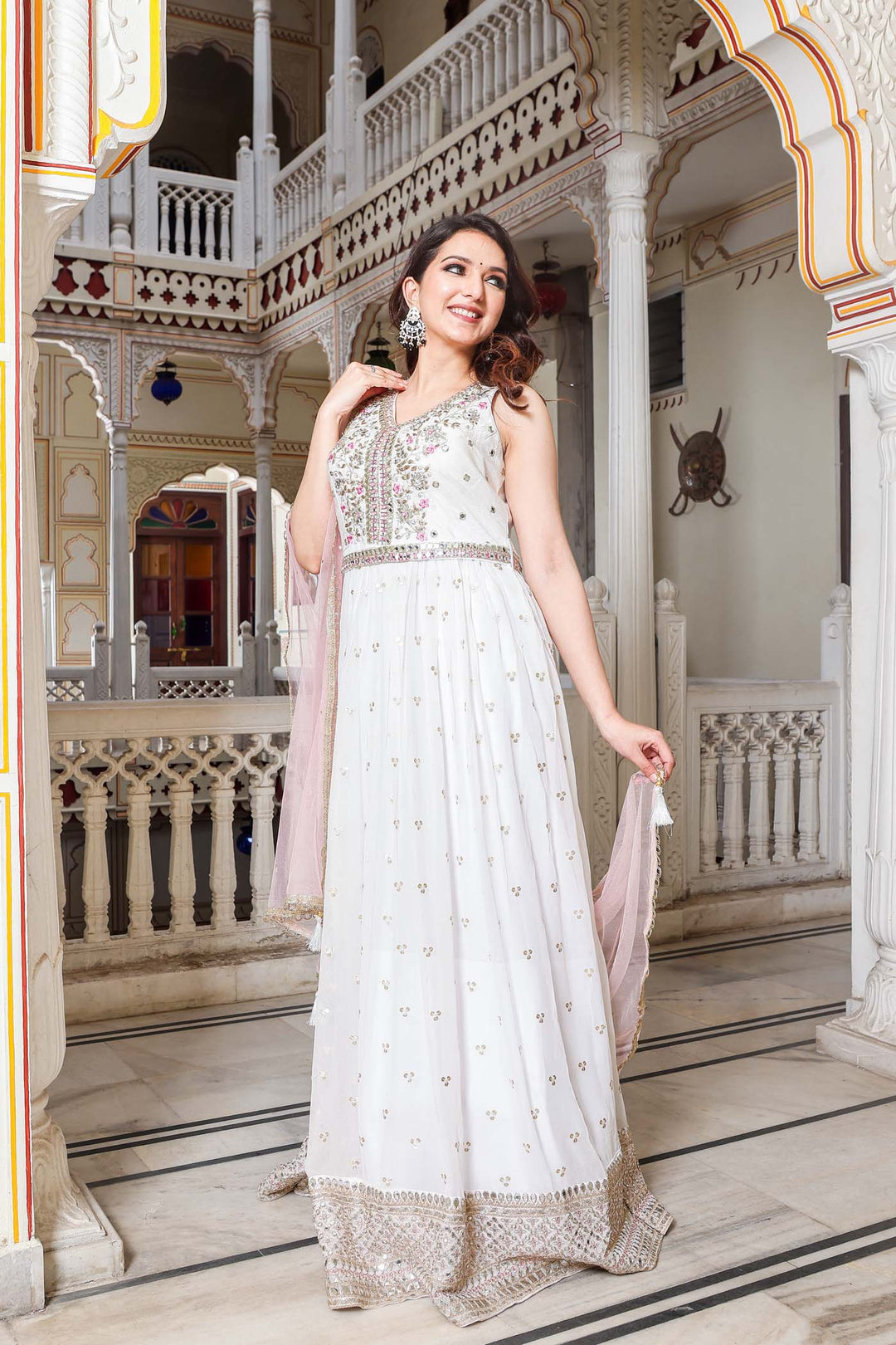 White Anarkali Suit