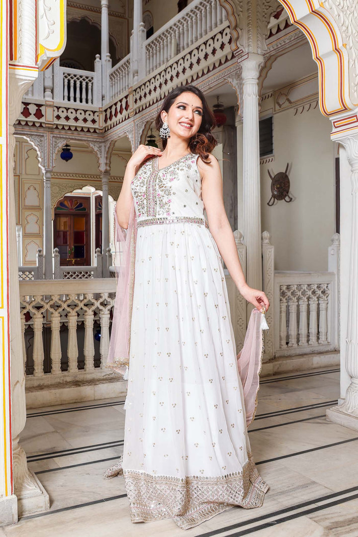 White Anarkali Suit