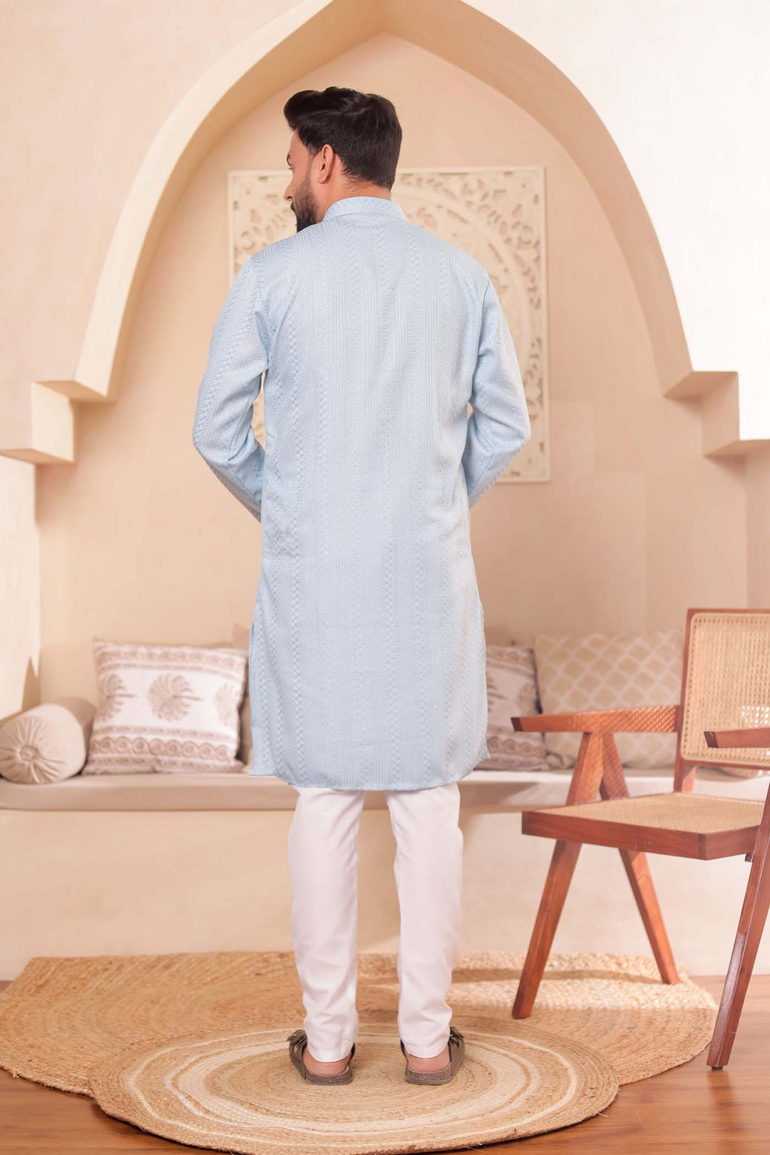 Sky Blue Soft Silk Kurta Suit with Thread and Sequin work all over.