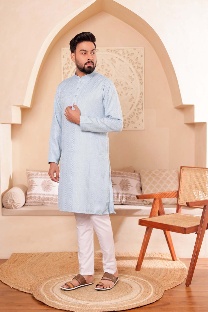 Sky Blue Soft Silk Kurta Suit with Thread and Sequin work all over.