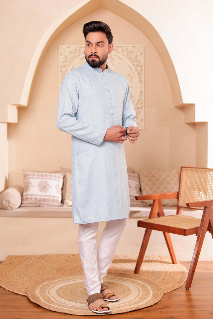 Sky Blue Soft Silk Kurta Suit with Thread and Sequin work all over.
