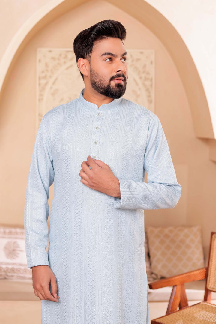 Sky Blue Soft Silk Kurta Suit with Thread and Sequin work all over.