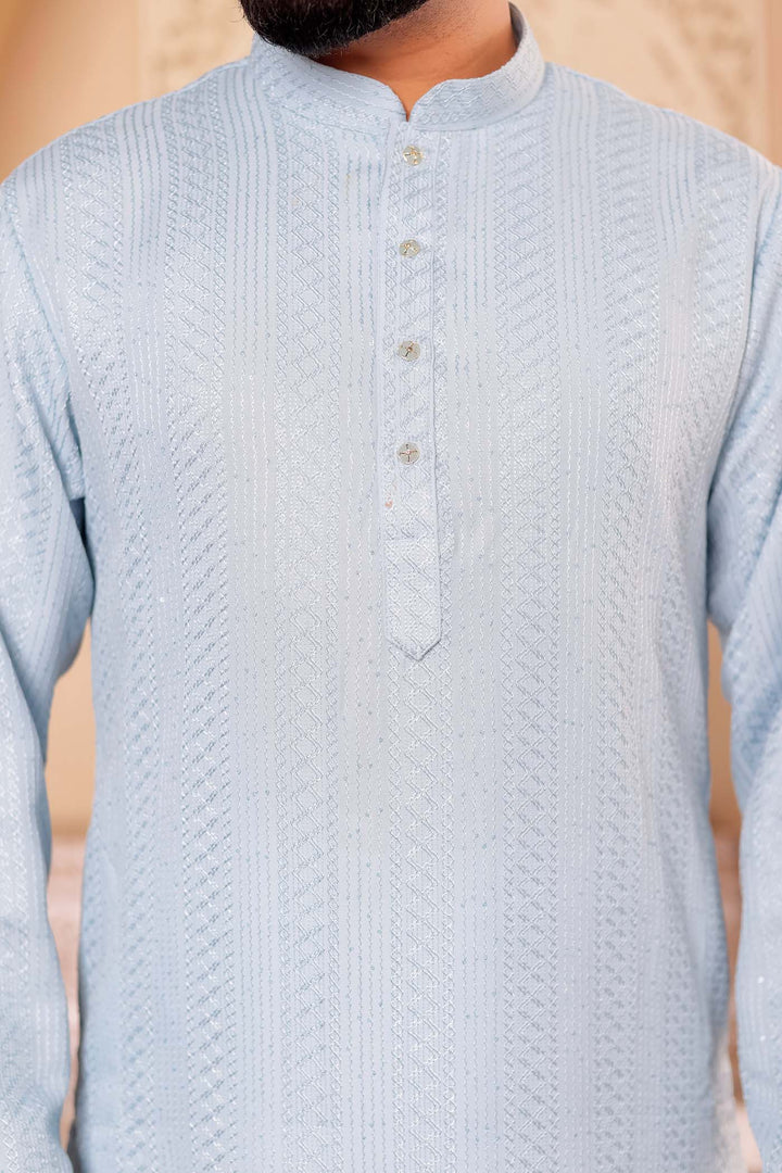 Sky Blue Soft Silk Kurta Suit with Thread and Sequin work all over.