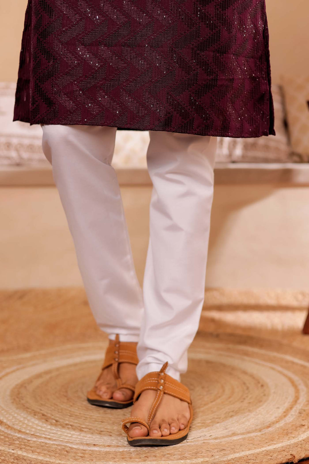 Wine Soft Silk Kurta Suit with Thread and Sequin work all over.