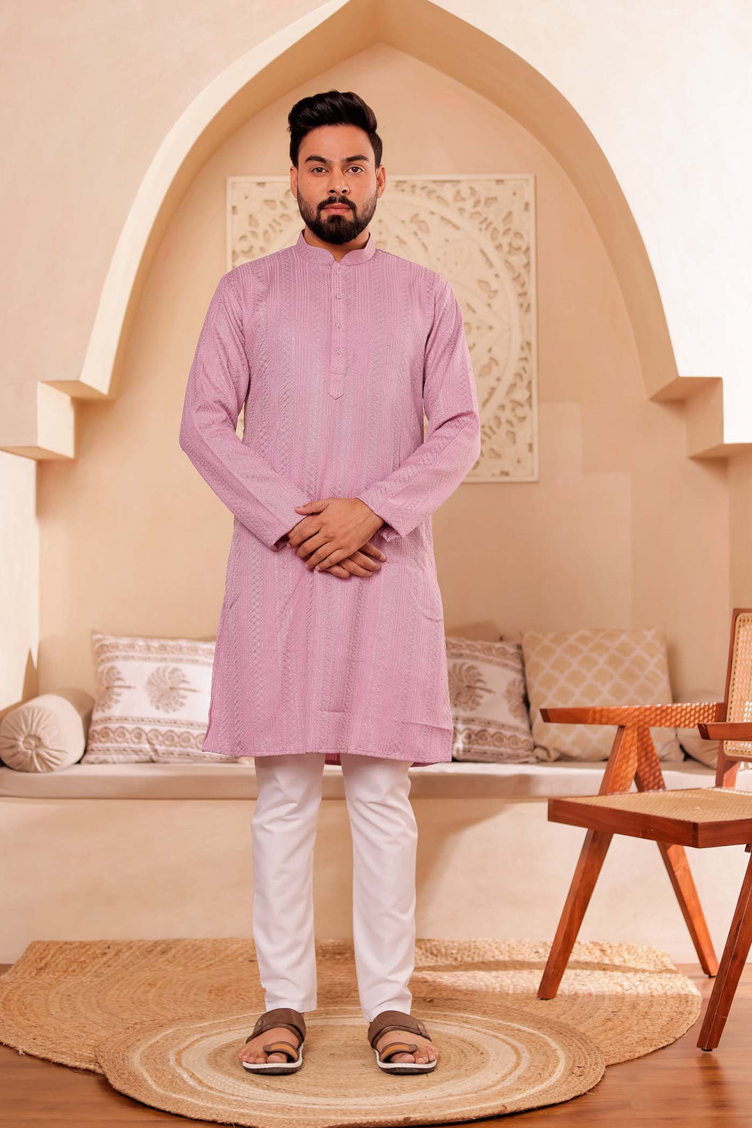 Lilac Soft Silk Kurta Suit with Thread and Sequin work all over.