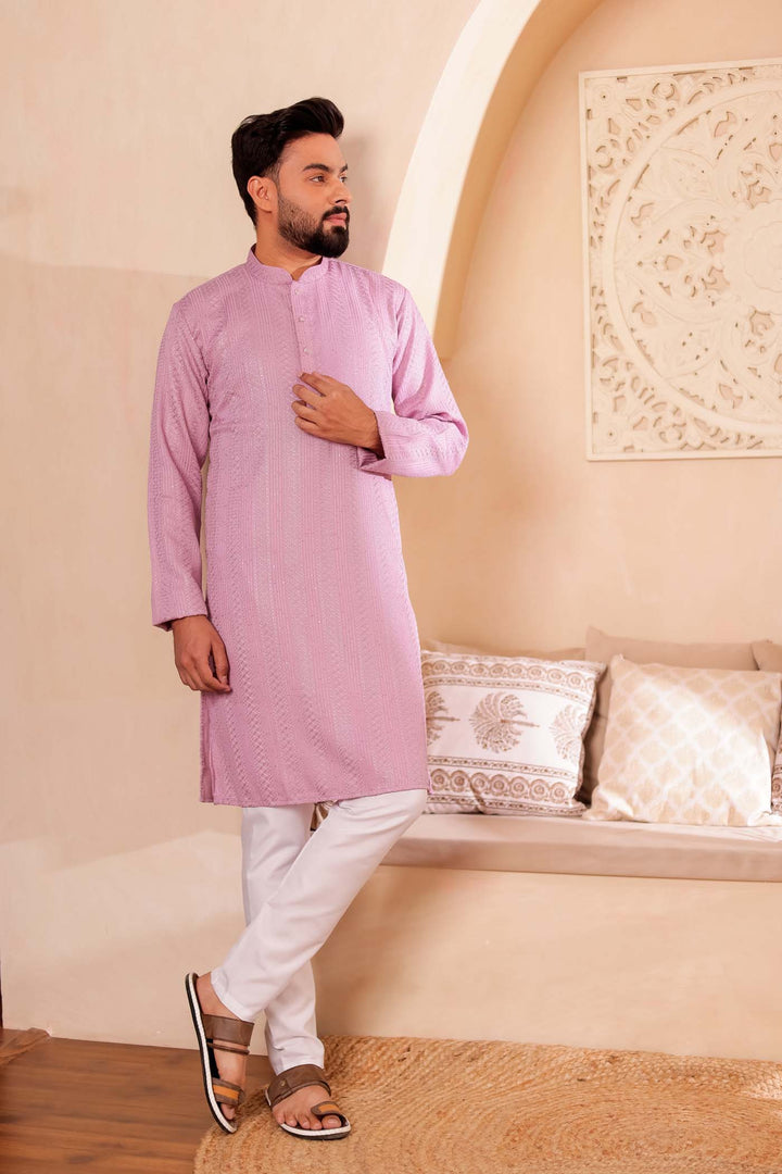 Lilac Soft Silk Kurta Suit with Thread and Sequin work all over.