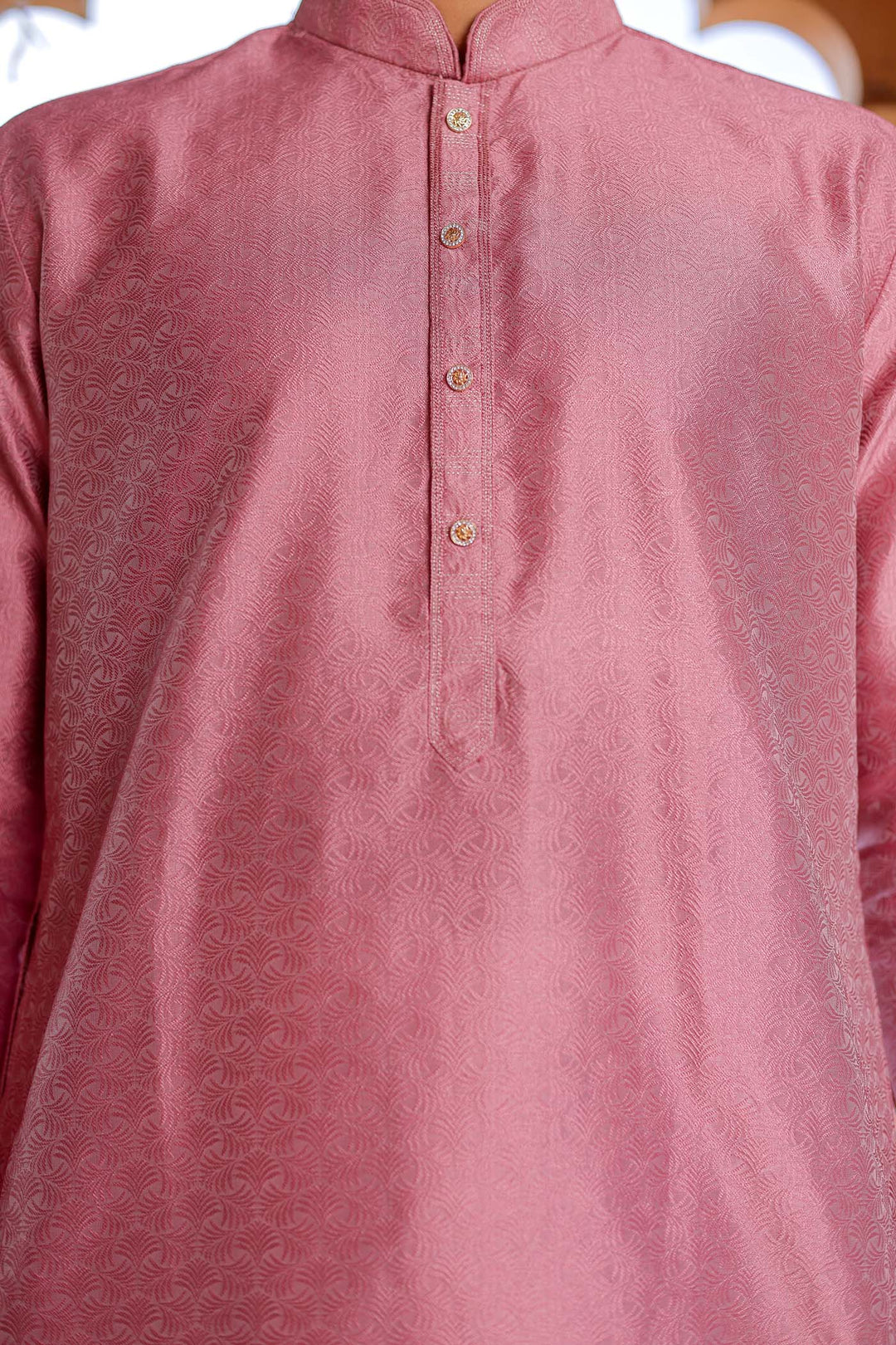 Dusky Pink Self-Pattern Brocade Silk Kurta Suit.
