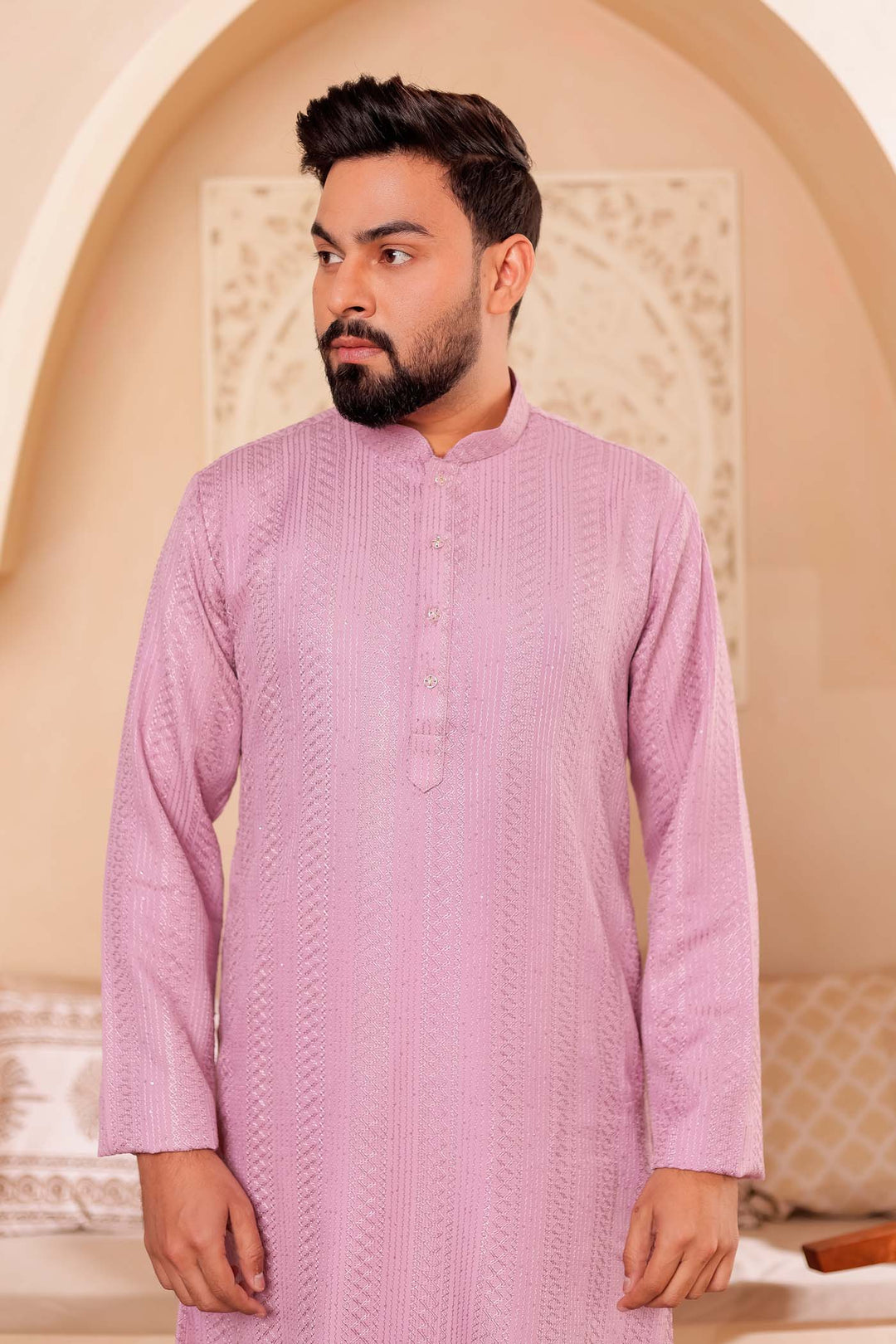 Lilac Soft Silk Kurta Suit with Thread and Sequin work all over.