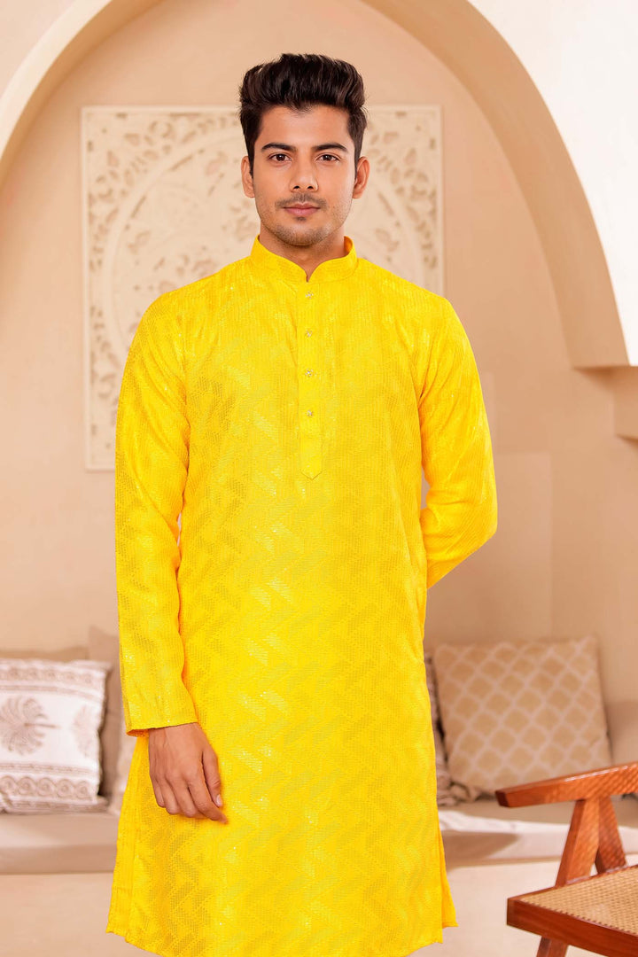 Yellow Soft Silk Kurta Suit with Thread and Sequin work all over.