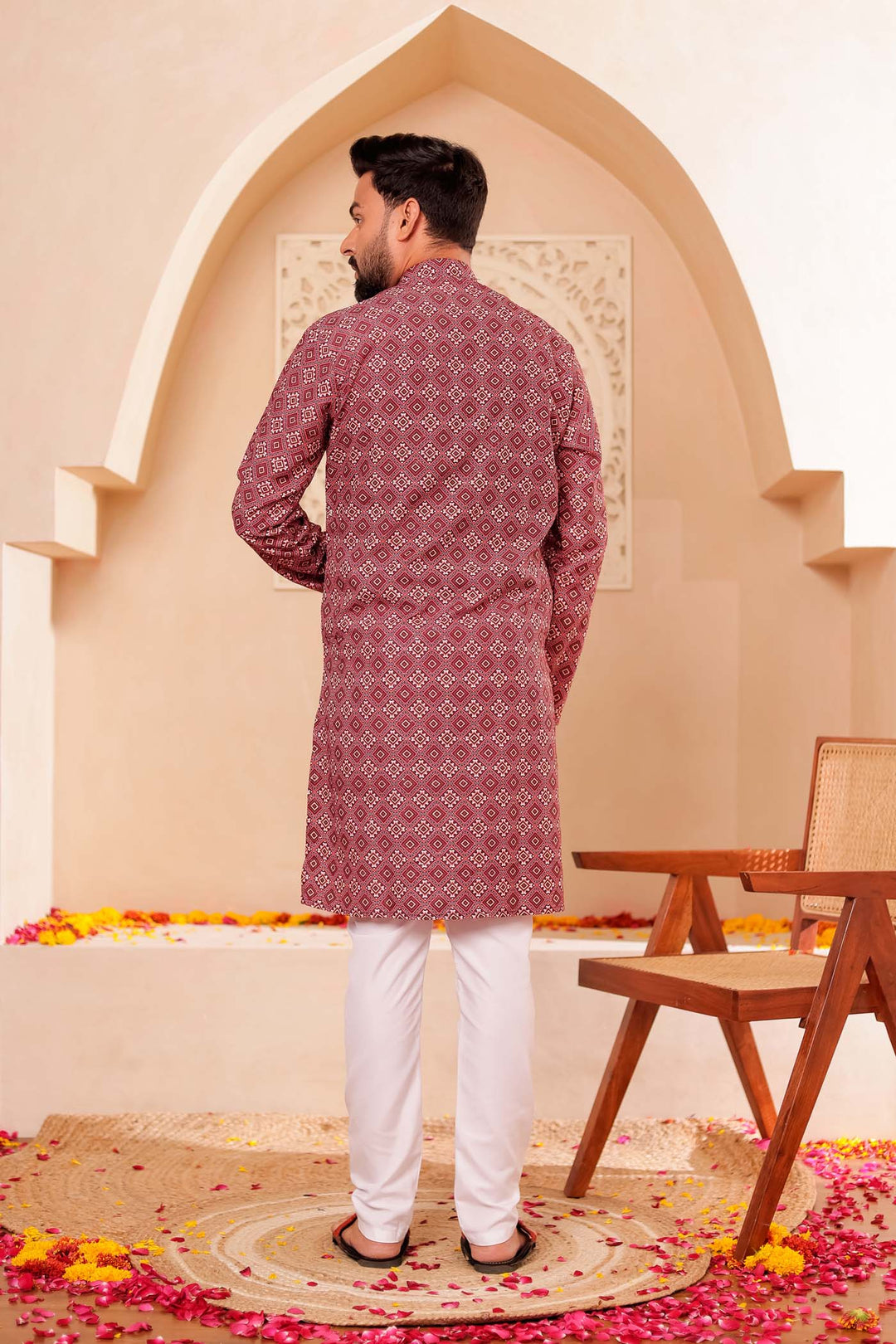 Maroon Patola Print Silk Kurta Suit.