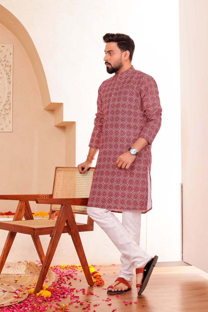 Maroon Patola Print Silk Kurta Suit.