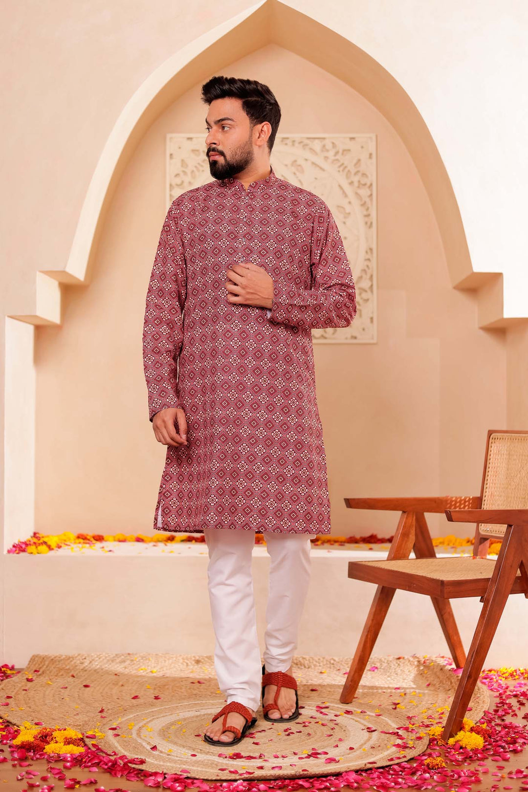 Maroon Patola Print Silk Kurta Suit.