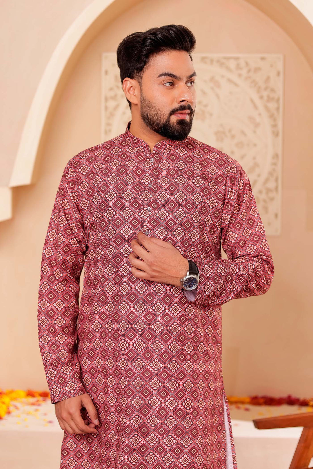 Maroon Patola Print Silk Kurta Suit.