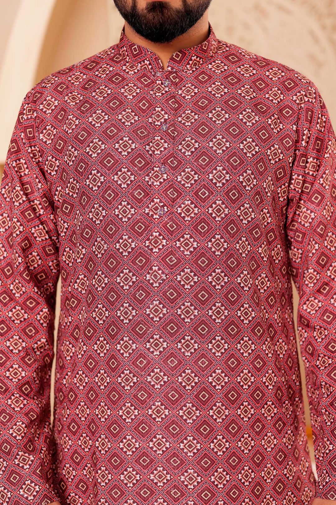 Maroon Patola Print Silk Kurta Suit.
