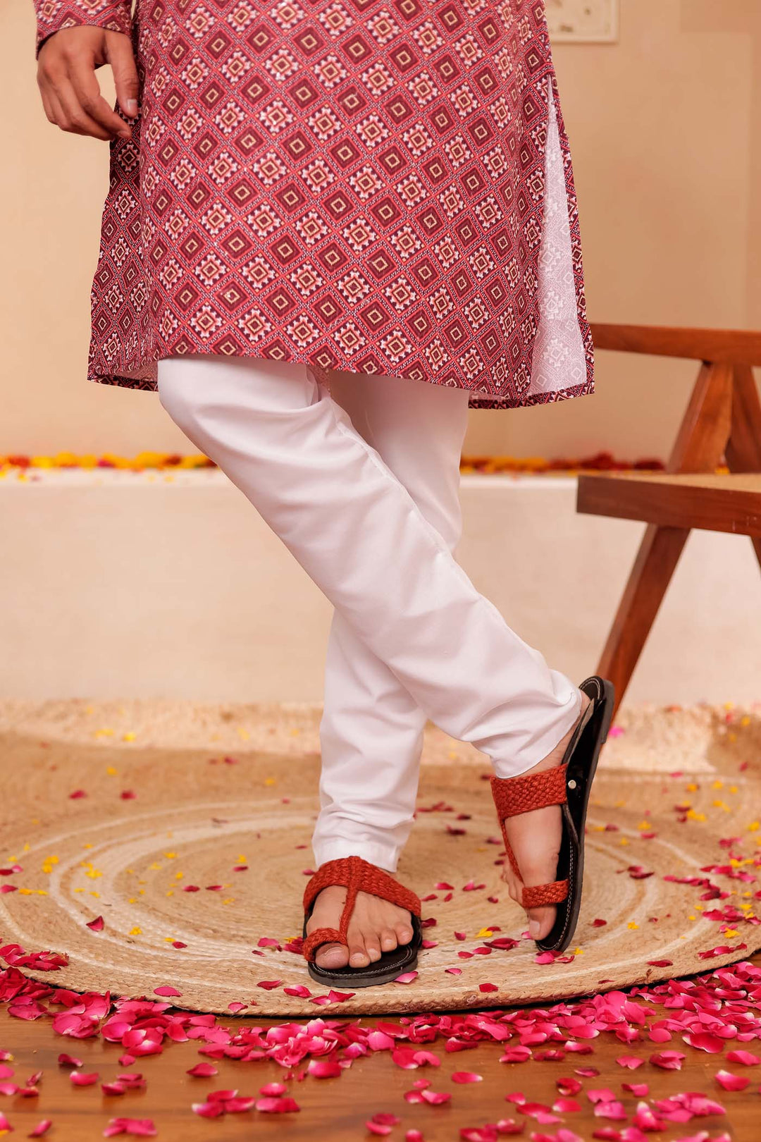 Maroon Patola Print Silk Kurta Suit.