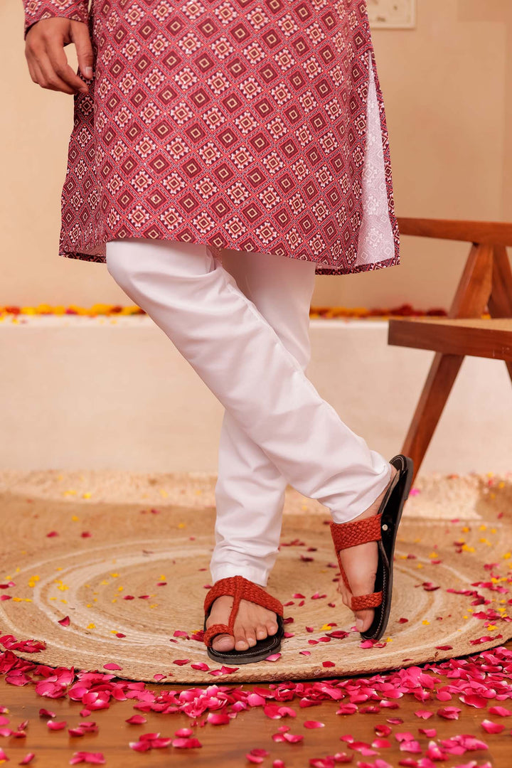 Maroon Patola Print Silk Kurta Suit.