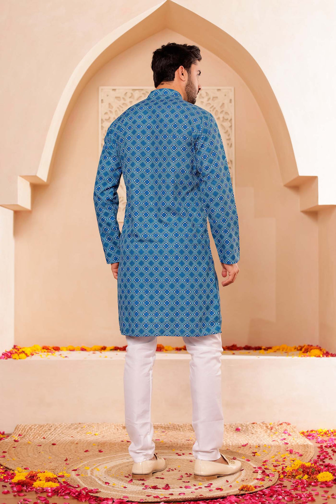 Blue Patola Print Silk Kurta Suit.
