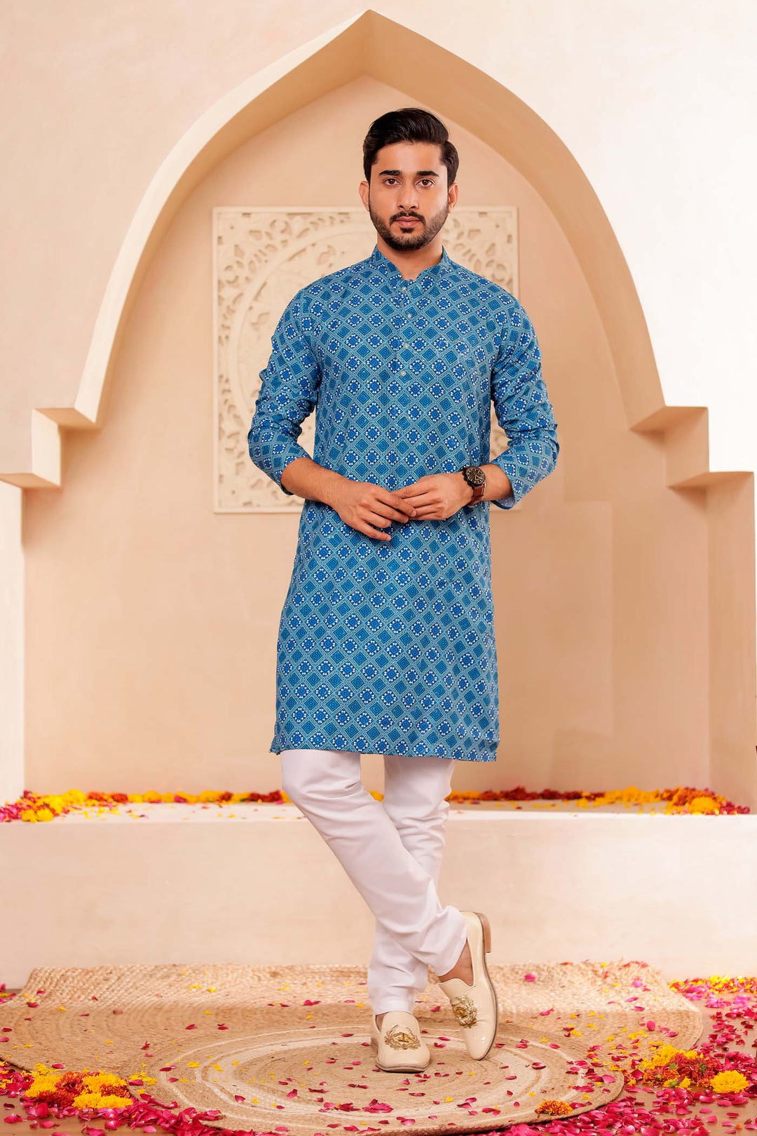 Blue Patola Print Silk Kurta Suit.