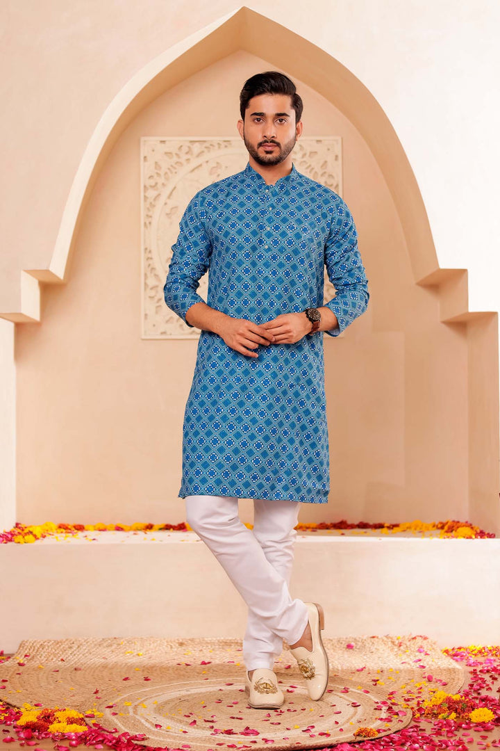 Blue Patola Print Silk Kurta Suit.