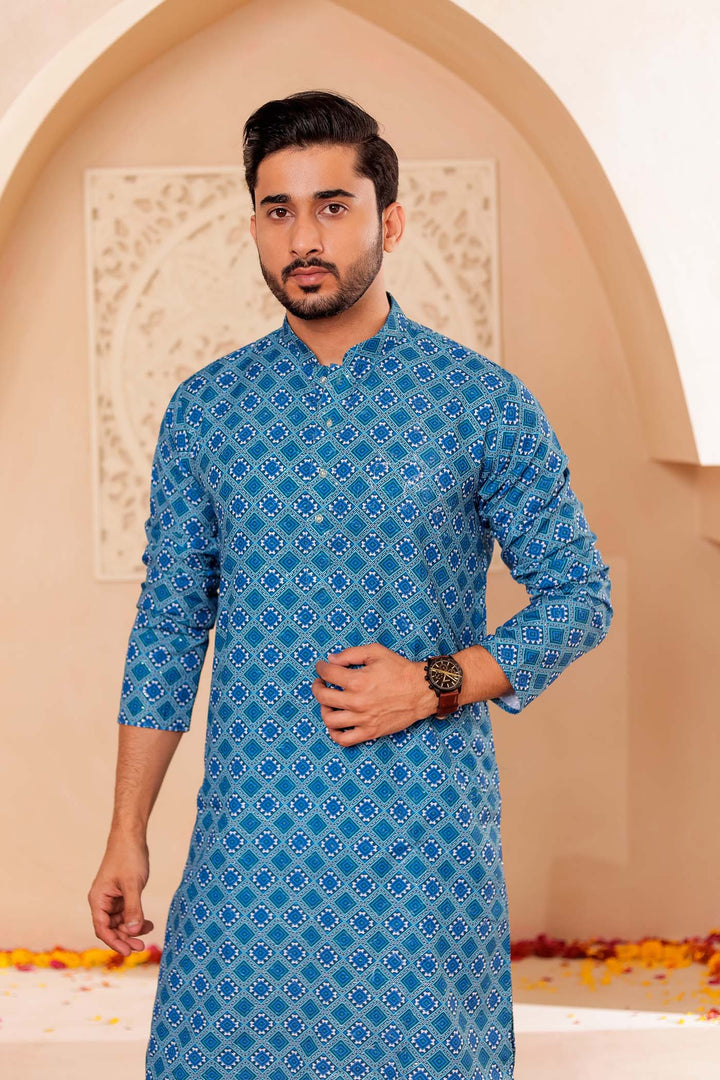 Blue Patola Print Silk Kurta Suit.