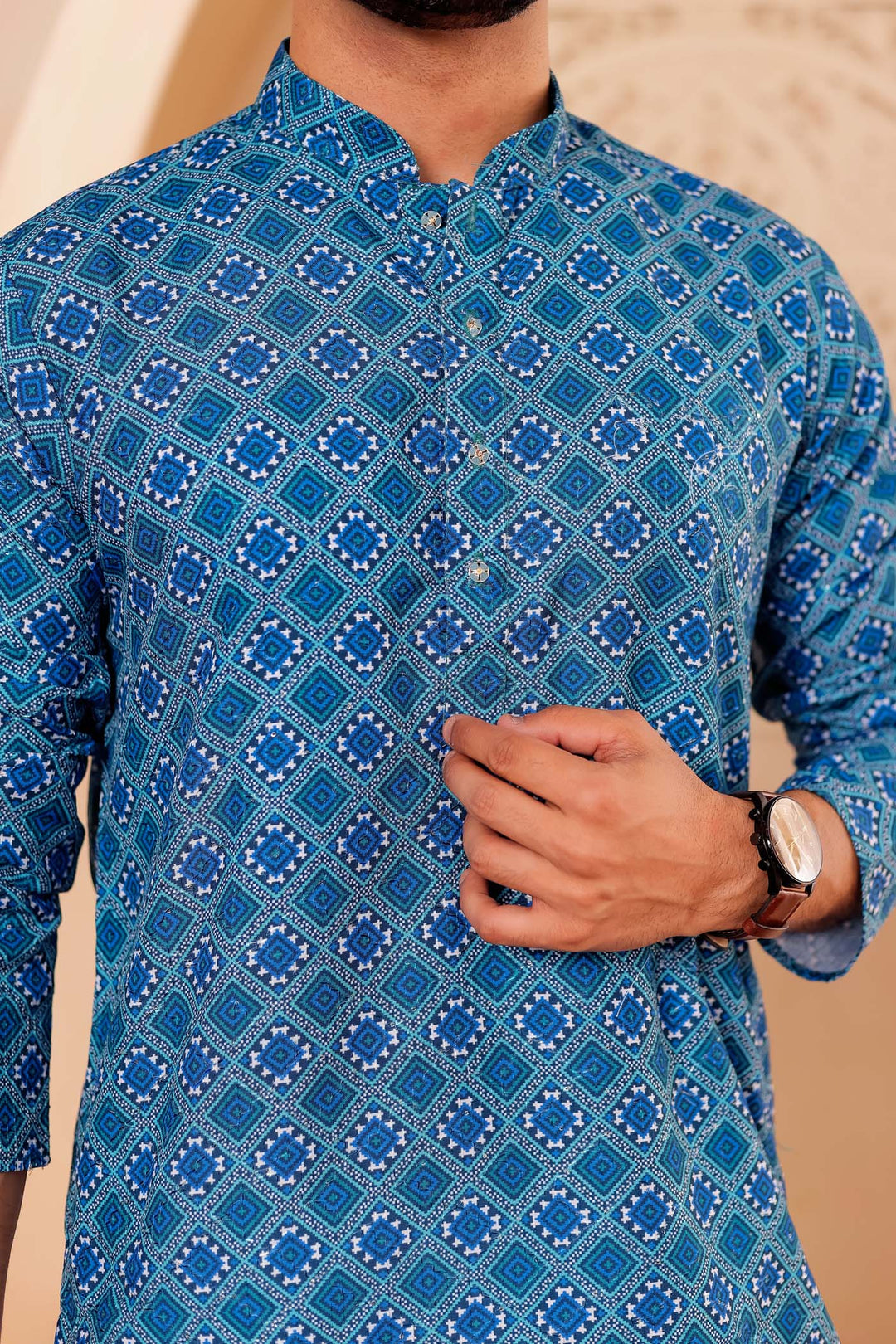 Blue Patola Print Silk Kurta Suit.