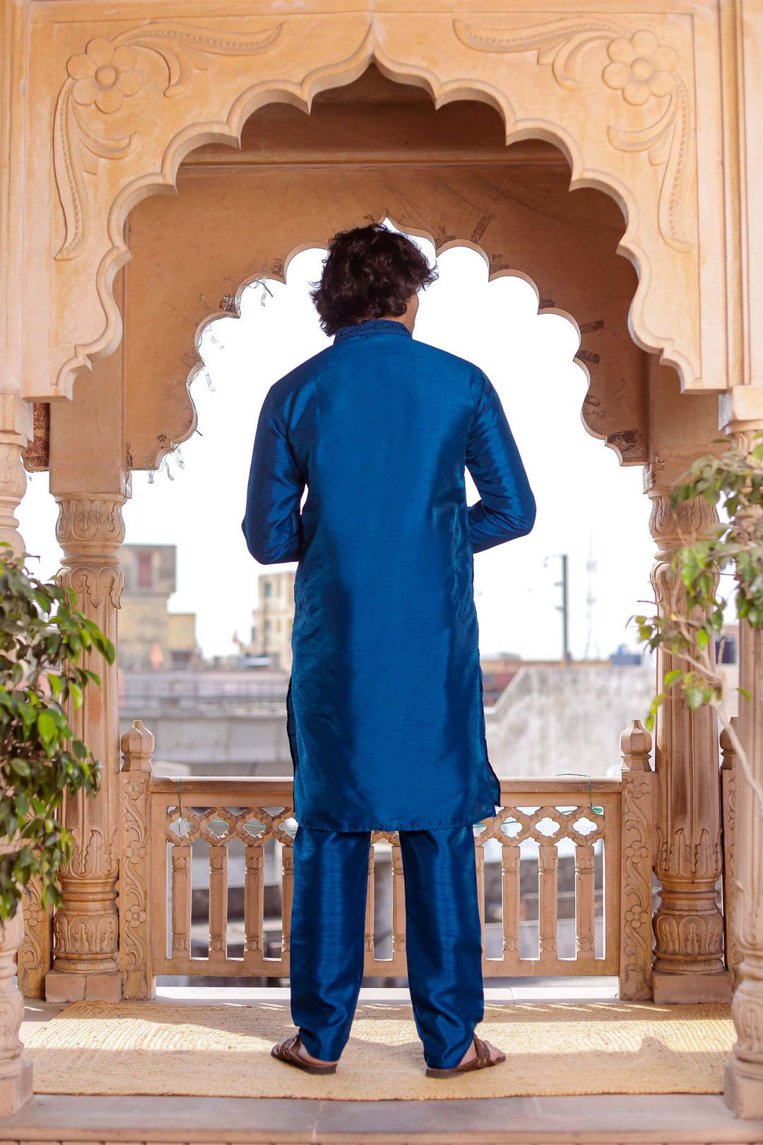 Midnight Blue Dupion Silk Kurt Suit.