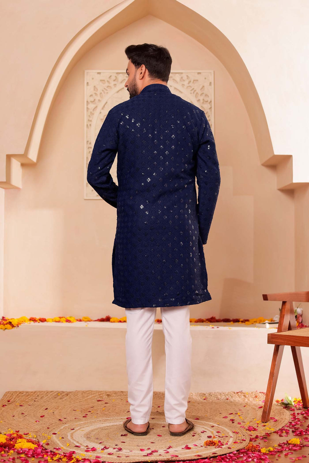 Navy Blue Chikankari Embroidered Kurta Suit.