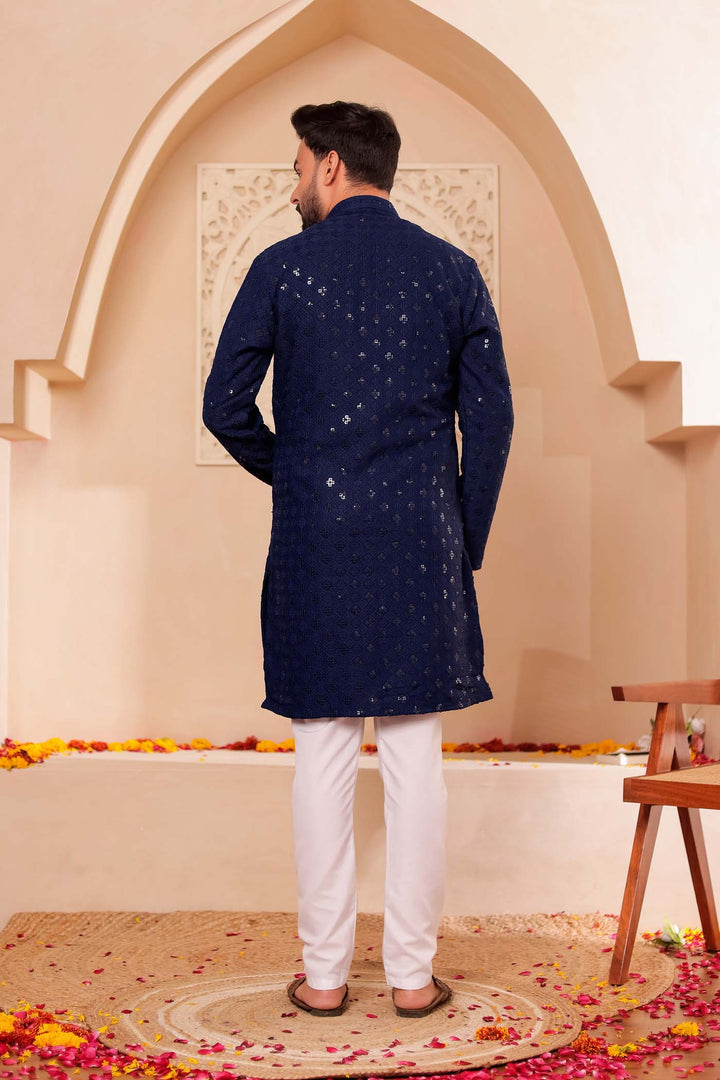 Navy Blue Chikankari Embroidered Kurta Suit.
