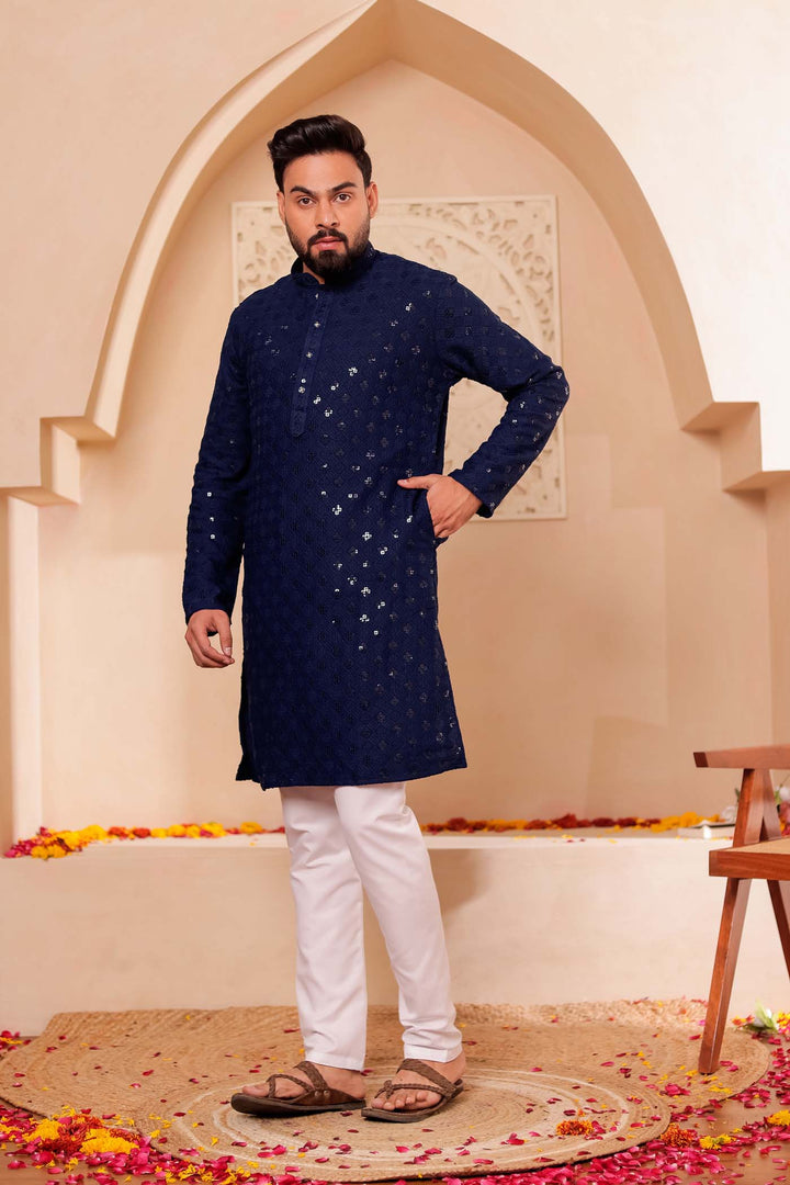 Navy Blue Chikankari Embroidered Kurta Suit.