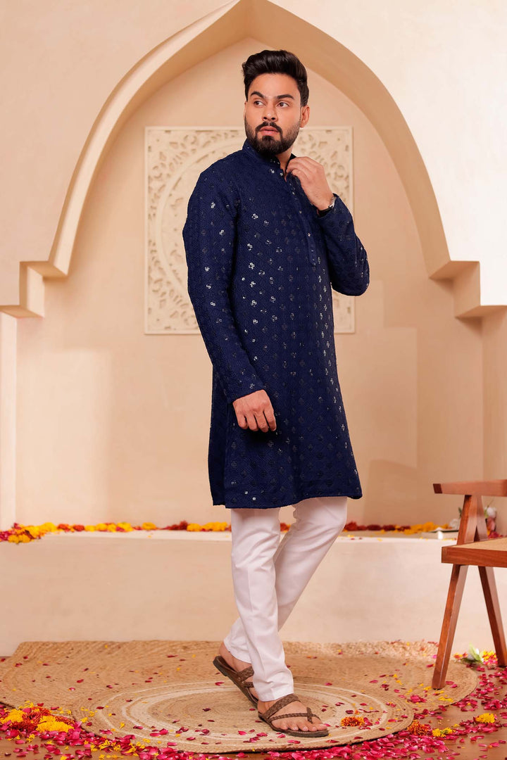Navy Blue Chikankari Embroidered Kurta Suit.