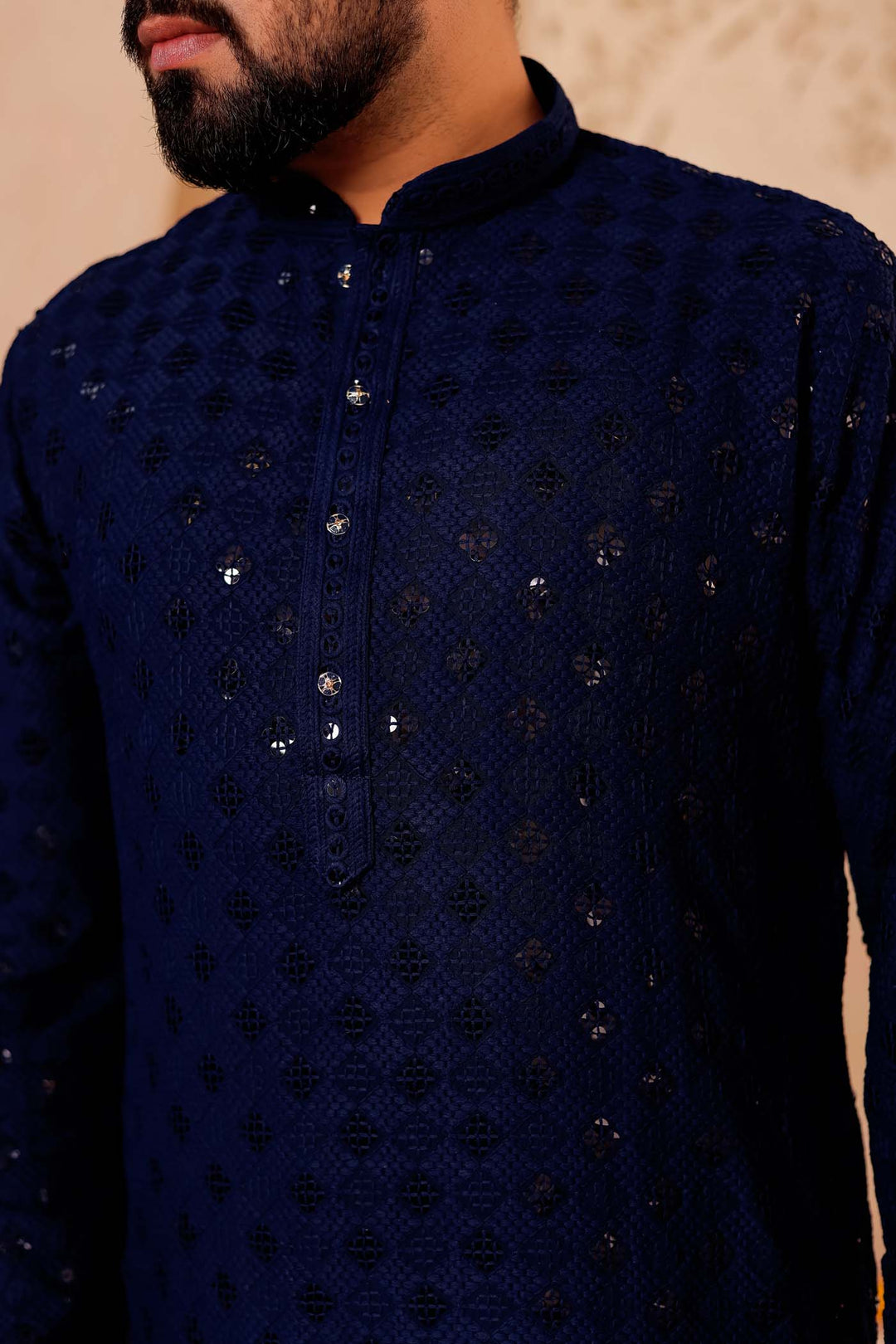 Navy Blue Chikankari Embroidered Kurta Suit.