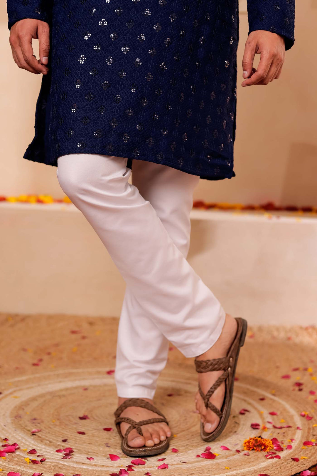 Navy Blue Chikankari Embroidered Kurta Suit.