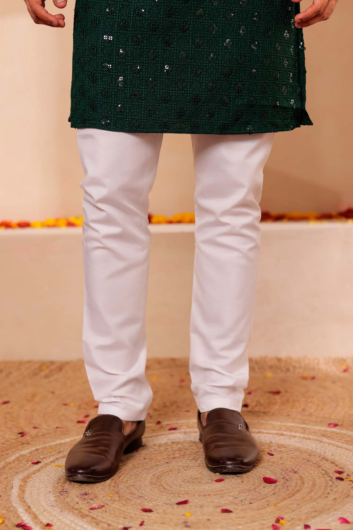 Bottle Green Chikankari Embroidered Kurta Suit.