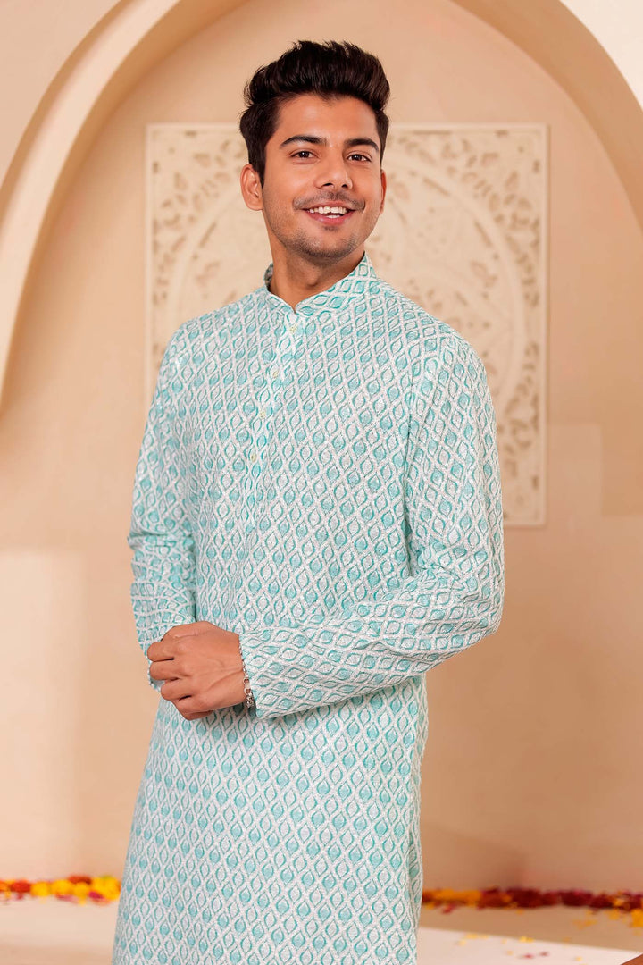 Sea Green Lucknowi Digital Print Kurta Suit with Sequin work all over.