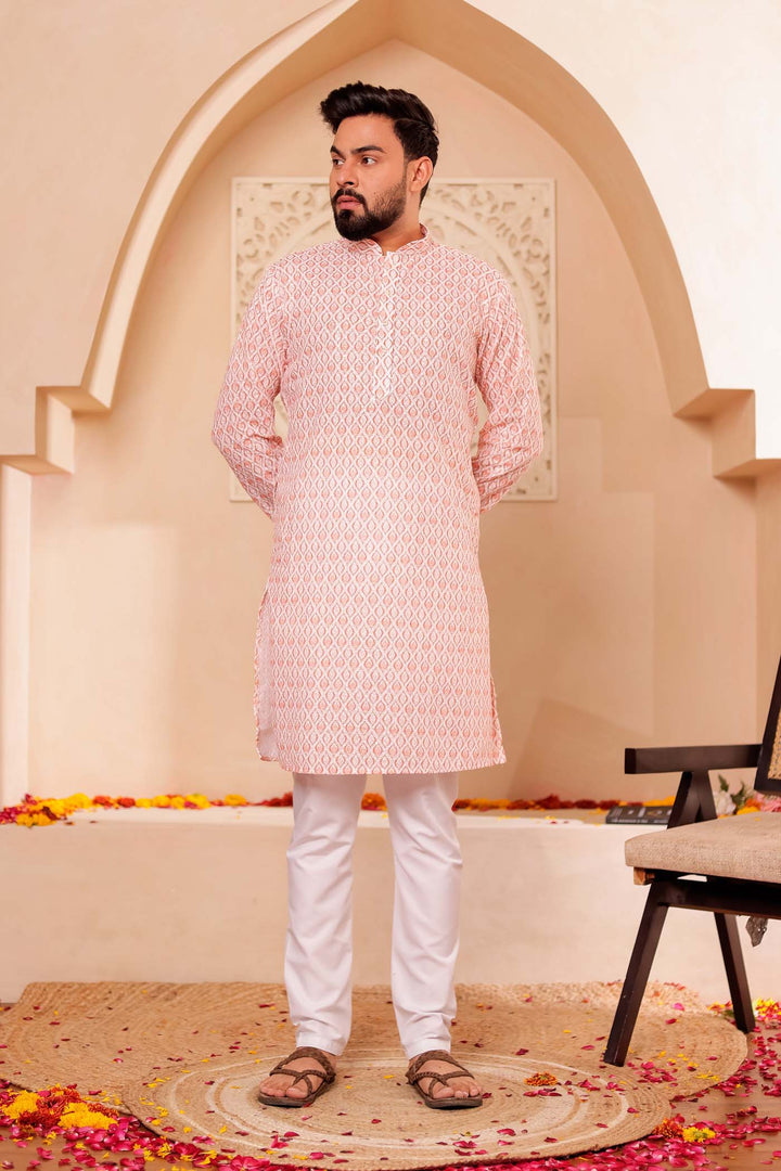 Rust Lucknowi Digital Print Kurta Suit with Sequin work all over.