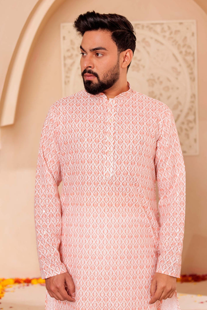 Rust Lucknowi Digital Print Kurta Suit with Sequin work all over.