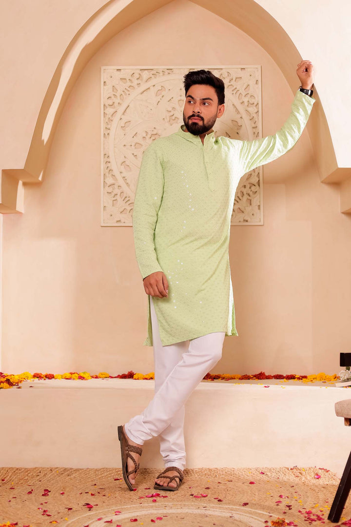 Mint Green Chikankari Embroidered Kurta Suit.