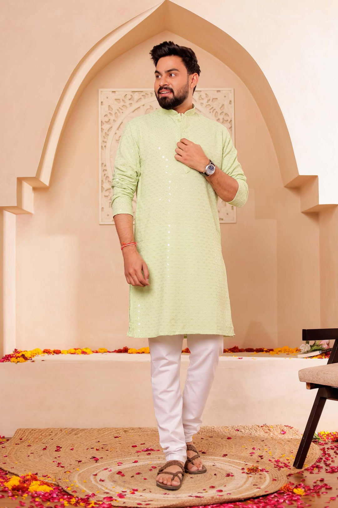 Mint Green Chikankari Embroidered Kurta Suit.