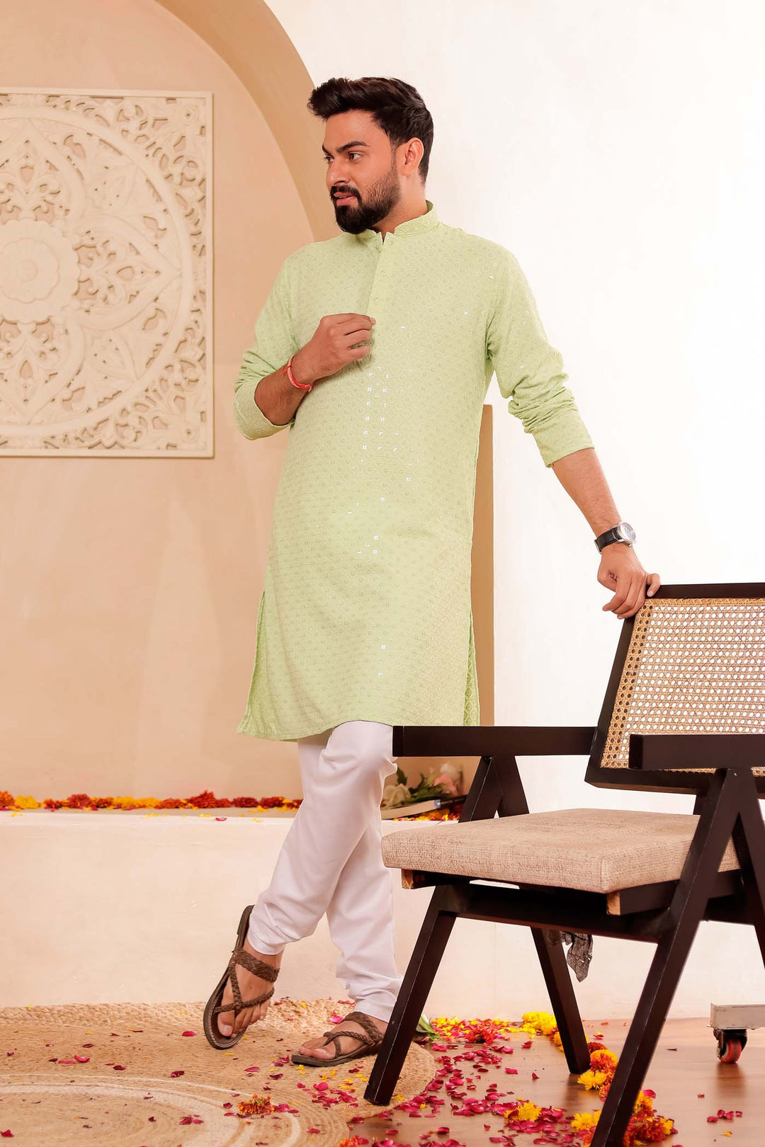 Mint Green Chikankari Embroidered Kurta Suit.