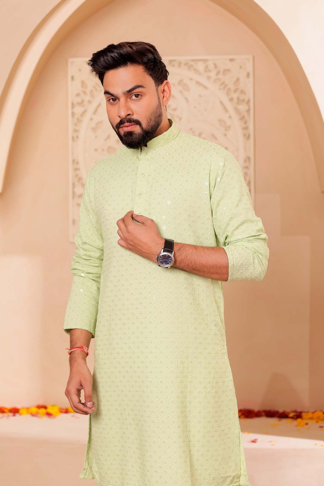 Mint Green Chikankari Embroidered Kurta Suit.
