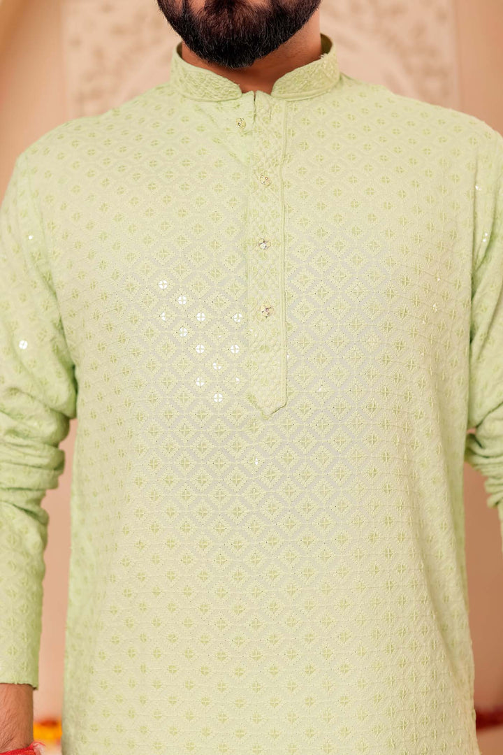 Mint Green Chikankari Embroidered Kurta Suit.