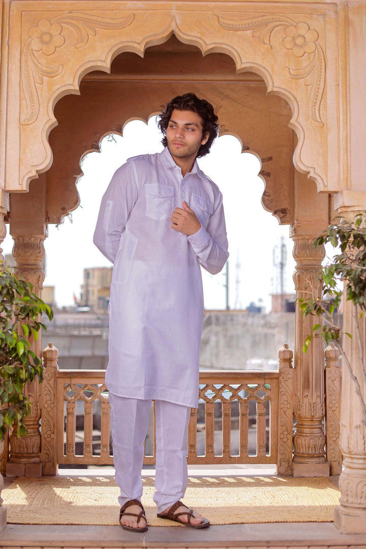 White Pathani Kurta Suit