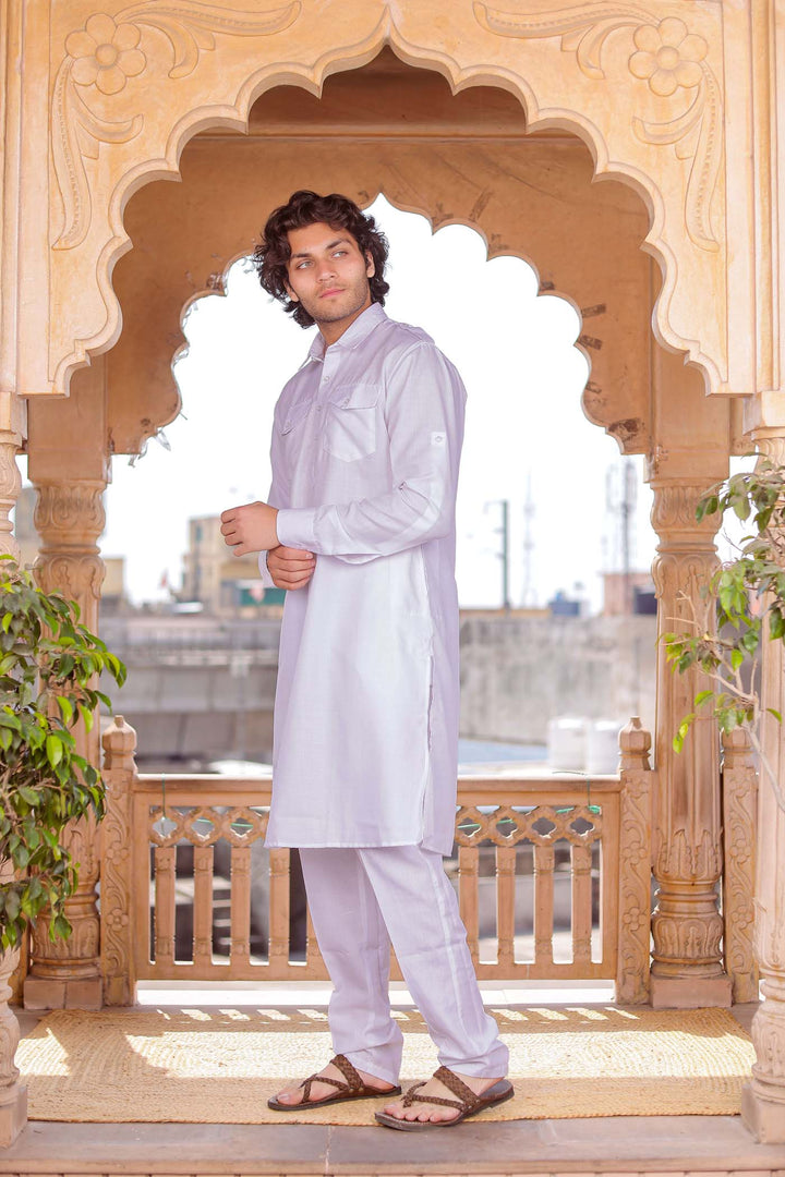 White Pathani Kurta Suit