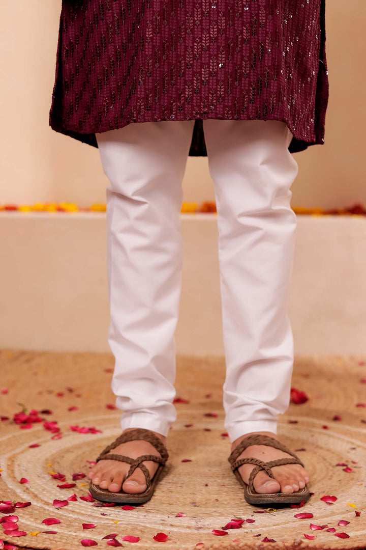 Wine Chikankari Embroidered Kurta Suit with Sequin.