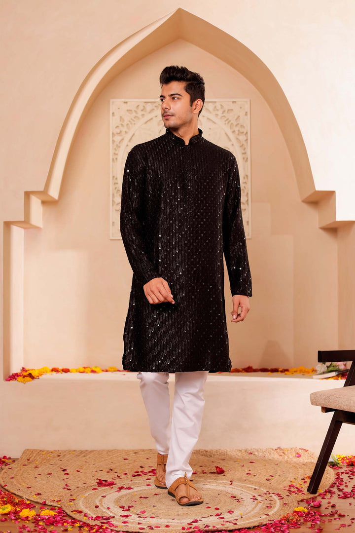 Black Chikankari Embroidered Kurta Suit with Sequin.