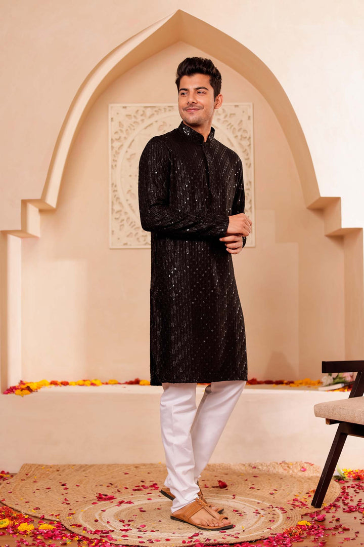 Black Chikankari Embroidered Kurta Suit with Sequin.