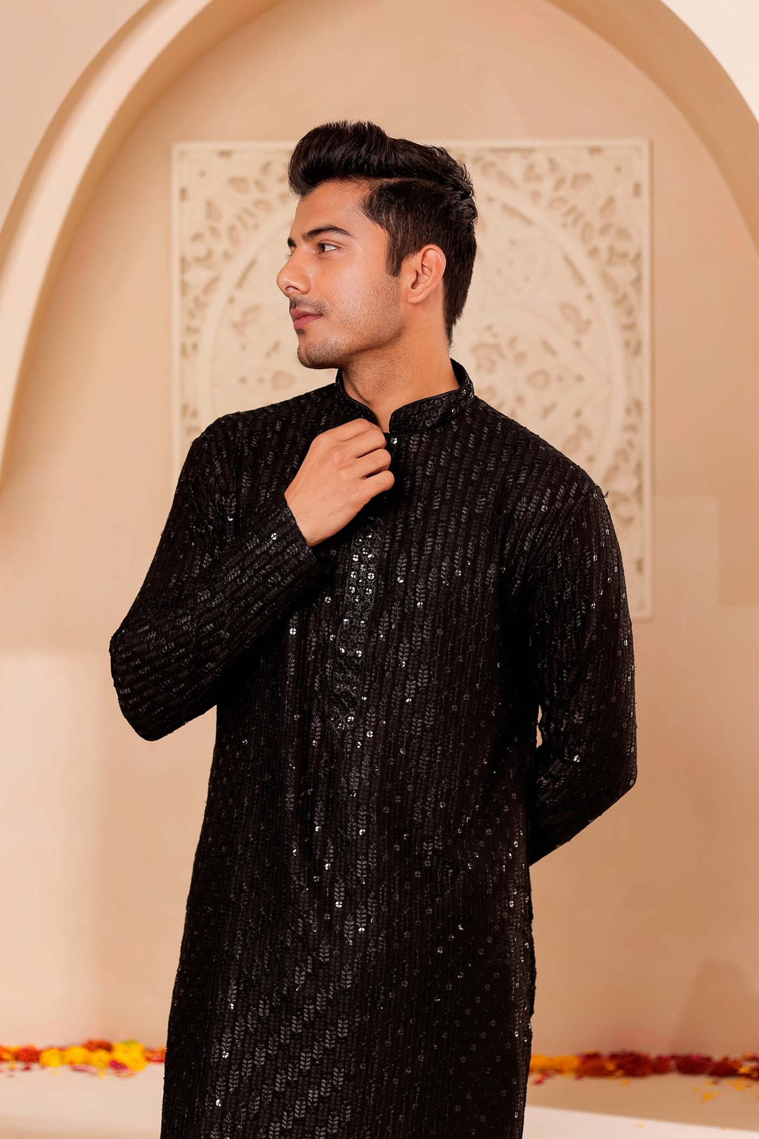 Black Chikankari Embroidered Kurta Suit with Sequin.